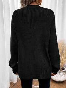 Drop Shoulder Casual Design Cardigan,Long Sleeve Tops,Knitted Sweater In Fall/Winter - Black - View 2