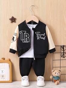 女嬰字母圖案飛行員夾克和運動褲不帶T恤 - 黑色 - 查看 1