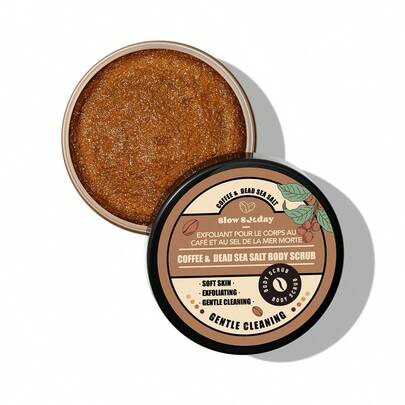 SlowSunday Coffee& Dead Sea Salt Body For Silky Smooth Skin Body Scrub Exfoliates & Restores Skin's Natural Nutrients 100ml