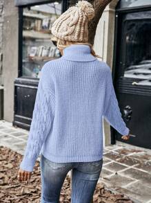 EMERY ROSE Turtleneck Cable Knit Drop Shoulder Sweater,Long Sleeve Tops Knit Pullover Fall Winter Sweater - Baby Blue - View 2