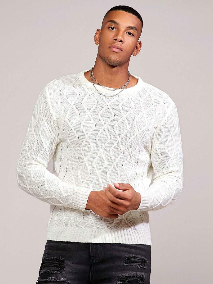Manfinity VCAY Men Solid Round Neck Sweater, For Fall Winter - Beige - View 1