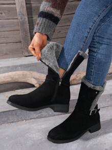 2025秋冬新款女士舒适搭扣厚底靴，时尚保暖毛绒黑色拉链靴，中筒中跟，搭配牛仔裤、毛绒靴、雪地靴都非常合适。 - 黑色 - 查看 4