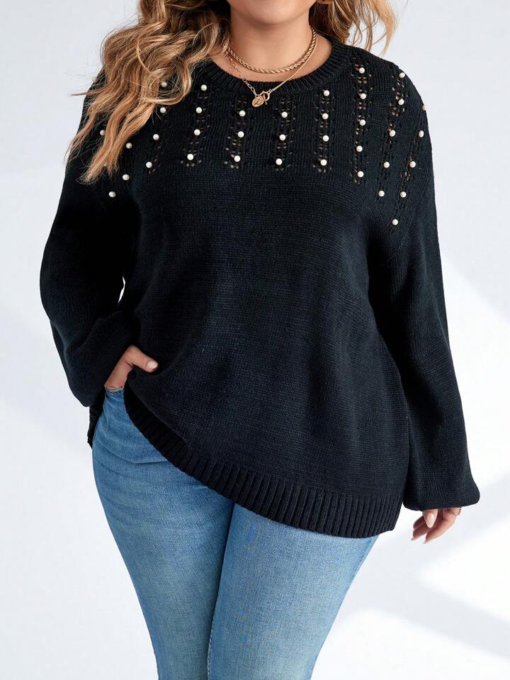 Plus size sweater with pearls sales