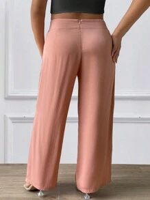 SHEIN LUNE Plus Tie Front Wide Leg Trousers - Pink - View 2