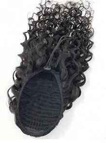 Extensiones de pelo humano virgen natural negro de onda de agua con cordón, cola de caballo de alta calidad para mujeres