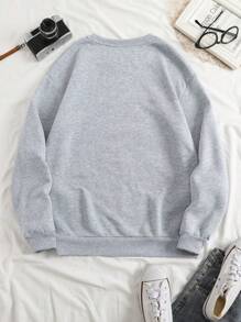 SHEIN EZwear Hơn Đồ họa Chữ cái Lót nhiệt Áo nỉ - Màu Xám nhạt - Xem 2