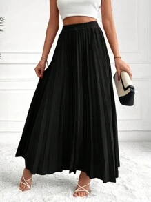 RueChic Solid Pleated Skirt - Black - View 4