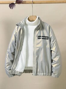 SHEIN Tween Boy Letter Graphic Zip Up Thermal Lined Jacket Without Sweater - White - View 1