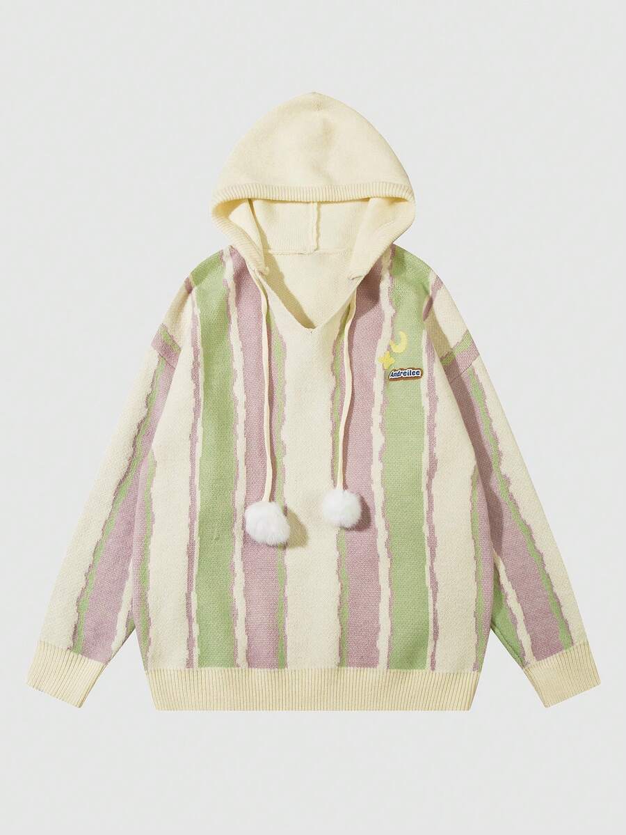 Áo hoodie nam Andreilee kẻ sọc, kiểu dáng vai rớt, có dây rút. - Màu be - Xem 1