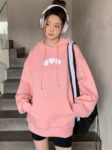 DAZY Mẫu Đám mây Thả vai Dây rút Hoodie - Hồng - Xem 1