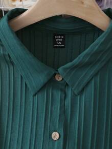 Lacomfia Plus Roll Tab Sleeve Pocket Patched Shirt - Dark Green - View 3