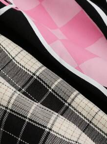 DAZY Bow Print Drop Shoulder Tee & Plaid Pants Lounge Set Pajama