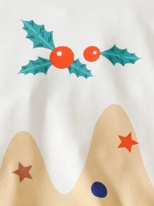 SHEIN Baby Girl Striped & Christmas Print Bodysuit & Hat - Multicolor - View 3