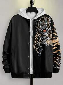 GENTILAND Chaqueta tipo bomber con estampado de tigre oversize para hombre, sin capucha - Multicolor - Ver 1