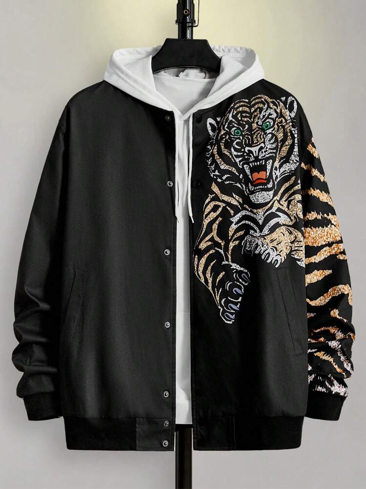 GENTILAND Chaqueta tipo bomber con estampado de tigre oversize para hombre, sin capucha - Multicolor - Ver 1