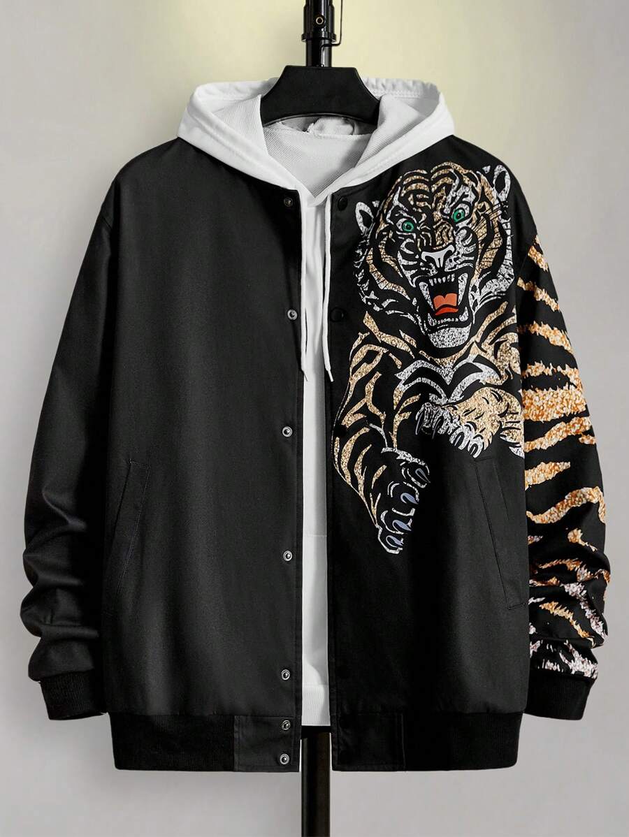 GENTILAND Chaqueta tipo bomber con estampado de tigre oversize para hombre, sin capucha - Multicolor - Ver 1