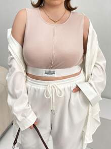 SHEIN Essnce Plus Letter Patched Detail Crop Tank Top - Apricot - View 5