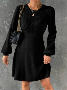 Chiquease Xoắn Dan Tay áo lồng đèn Đầm Áo len - màu đen - Xem 6