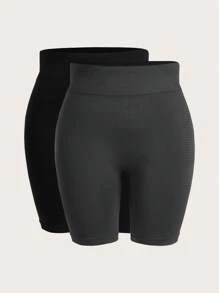 大碼2入組無縫寬腰帶運動短褲 - 彩色 - 查看 1