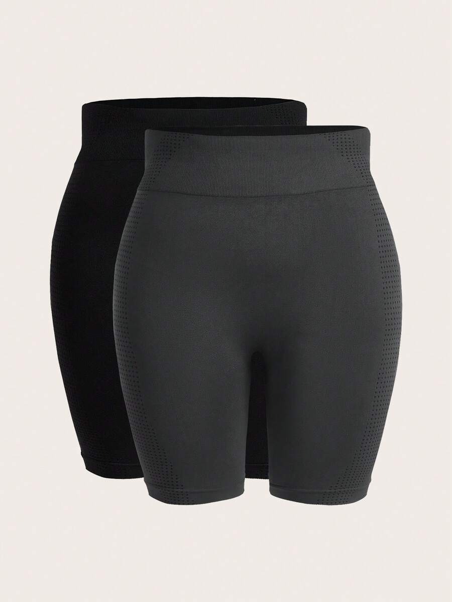 大碼2入組無縫寬腰帶運動短褲 - 彩色 - 查看 1