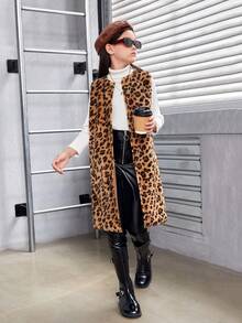 SHEIN Cô gái Tween In hoa Báo Teddy Áo vest - Nhiều màu - Xem 5