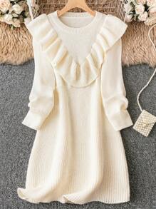 SHEIN Unity Plus Ruffle Trim Sweater Dress