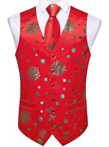 Áo vest nam in họa tiết bông tuyết Giáng sinh - Đỏ - Xem 4