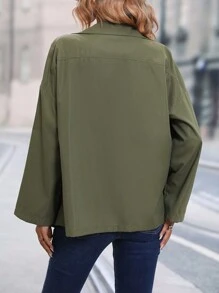 SHEIN Essnce 大翻領捲邊袖開門襟外套 - 軍綠色 - 查看 2