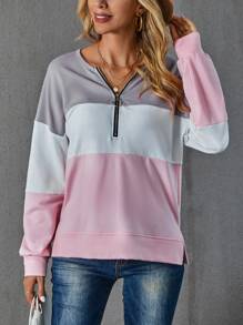SHEIN LUNE Colorblock Half Zip Drop Shoulder Sweatshirt - Multicolor - View 1