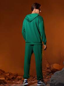 BATMAN X SHEIN Men Letter Graphic Drawstring Hoodie & Sweatpants - Green - View 2