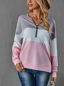 SHEIN LUNE Colorblock Half Zip Drop Shoulder Sweatshirt - Multicolor - View 3