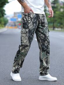 Manfinity LEGND Men Graphic Print Flap Pocket Side Cargo Jeans - Multicolor - View 5