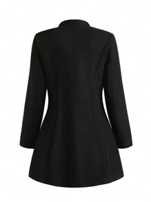 SHEIN Clasi 大碼單排釦花呢外套 - 黑色 - 查看 2