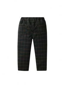 SHEIN 男小童前蝴蝶結襯衫&格紋印花馬甲和褲子 - 墨綠色 - 查看 4