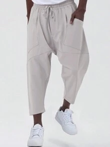 Manfinity Homme Men Slant Pocket Drawstring Waist Harem Pants - Apricot - View 1