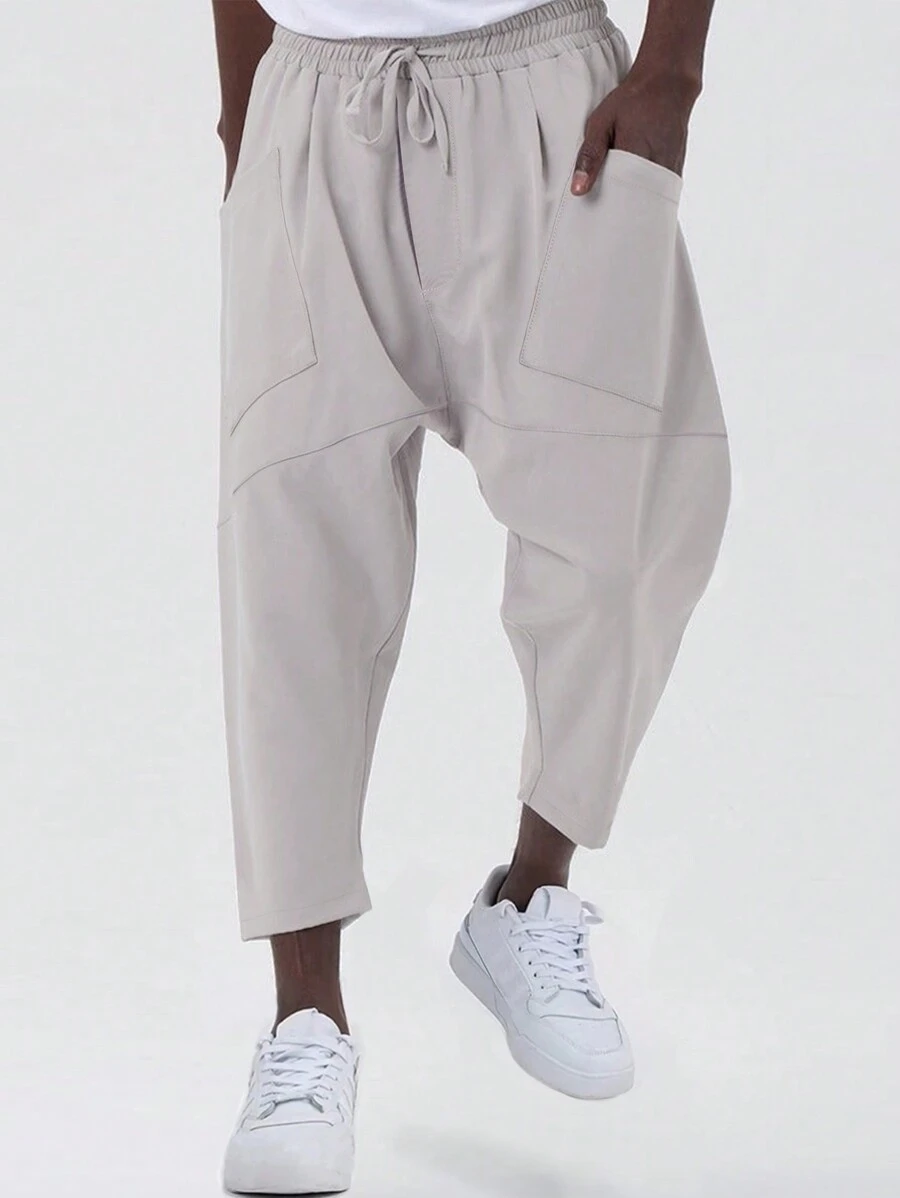 Manfinity Homme Men Slant Pocket Drawstring Waist Harem Pants - Apricot - View 1
