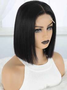Straight Bob 4 X 4 Lace Closure Natural Black Wig Natural Hairline Human Hair Wig Short Straight Wig - SNatural - View 6