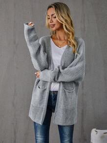 SHEIN LUNE Dual Pocket Batwing Sleeve Cardigan - Grey - View 3