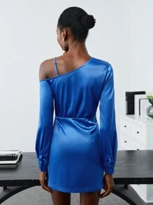 BizChic Asymmetrical Neck Wrap Hem Dress Without Belt