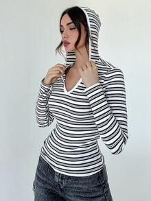 SHEIN Essnce In sọc Áo nỉ có mũ - Nhiều màu - Xem 2