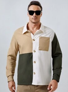 Manfinity VCAY Chaqueta con botones y bolsillos de bloques de color para hombre, para otoño e invierno - Multicolor - Ver 4