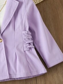 SHEIN Young Girl 1pc Lace Up Side Single Button Coat - Purple - View 6
