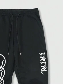 Street Life 男士卡通和字母圖形抽繩腰運動長褲 - 黑色 - 查看 5