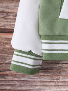 男大童字母圖案雙色學院風夾克 - 橄欖綠 - 查看 3