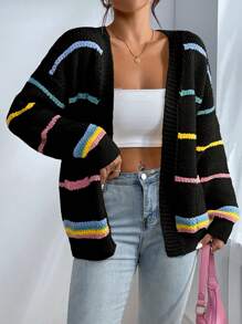 SHEIN Qutie Striped Pattern Drop Shoulder Duster Cardigan - Multicolor - View 1