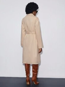 BizChic Lapel Neck Belted Split Thigh Overcoat