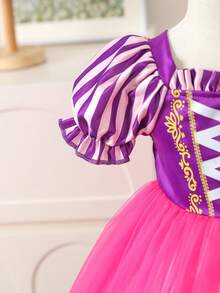 Baby Girl Striped Puff Sleeve Party Dress - Multicolor - View 3