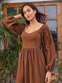 Bohemela Sweetheart Neck Lace Hem Dress - Brown - View 8