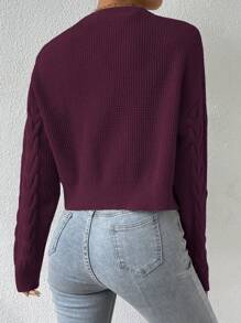 SHEIN Unity Cable Knit Drop Shoulder Cardigan & Cami Knit Top - Coffee Brown - View 2