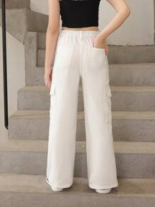 Tween Girl Flap Pocket Side Cargo Jeans - White - View 2